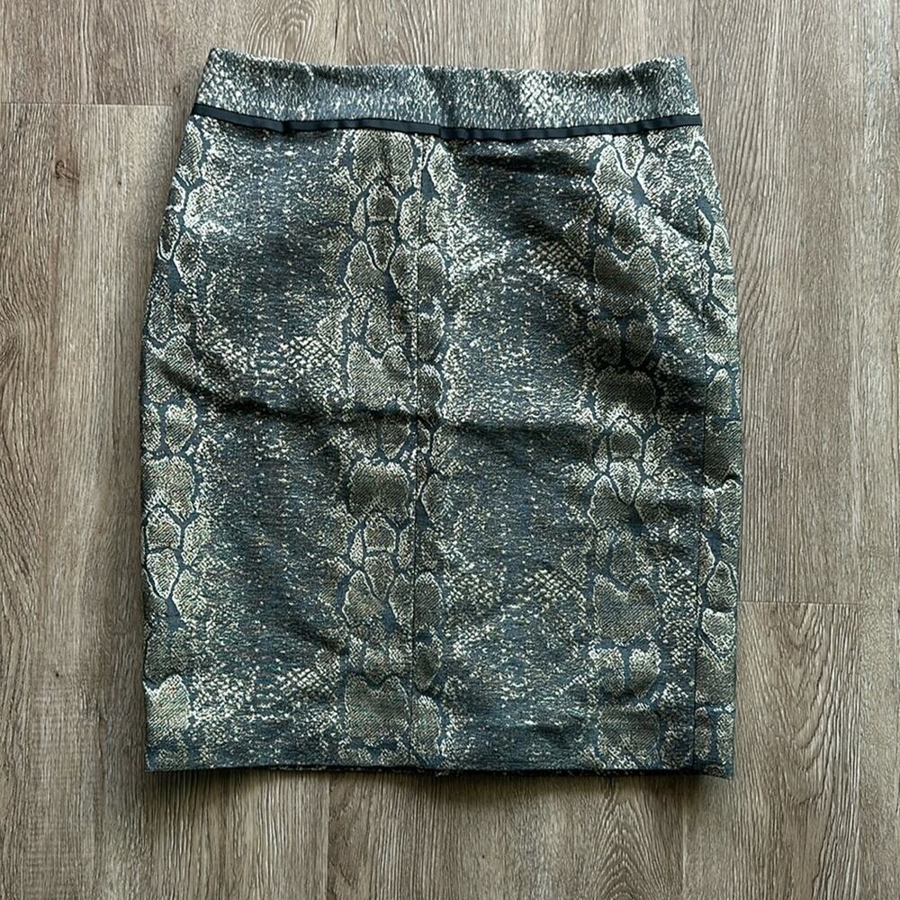 NWT Ann Taylor Snake Print Pencil Skirt Black & Tan 8 Business Casual